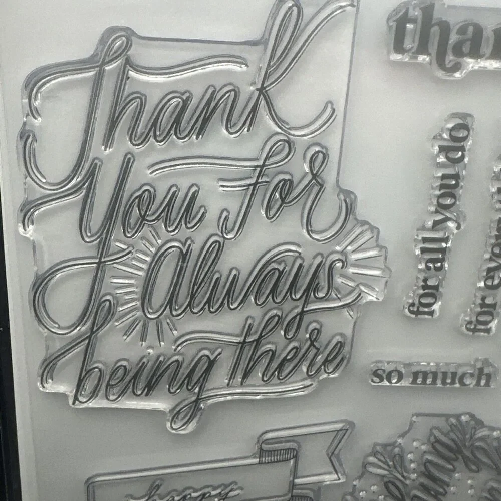 Gina K. Designs THANK YOU GREETINGS Clear Stamp Set  Banner Die New sentiments